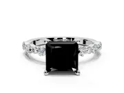 Solitaire Engagement Ring Setting for Fancy Black Princess Cut Center with Alternating Size Accents and Prong Head in Platinum