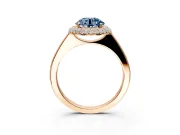 Halo Engagement Ring Setting for Fancy Blue Round Cut Center with Plain Tapered Band and Prong Head in Rose Gold