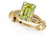 Solitaire Engagement Ring Setting for Fancy Yellow Emerald Cut Center with Marquise Panel Band and Prong Head in Yellow Gold