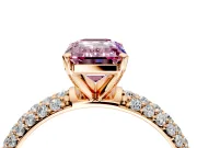 Solitaire Engagement Ring Setting for Fancy Pink Emerald Cut Center with Domed Multi-Row Pave Band and Prong Head in Rose Gold