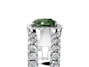 Halo Engagement Ring Setting for Fancy Green Cushion Cut Center with Wide-Open Pave Split Shank and Prong Head in Sterling Silver