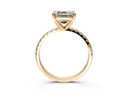 Solitaire Engagement Ring Setting for Asscher Cut Center with Fine Pave Narrow Band and Prong Head in Yellow Gold