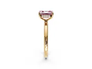 Hidden Halo Engagement Ring Setting for Fancy Pink Asscher Cut Center with Thin Round-Wire Band and Prong Head in Yellow Gold