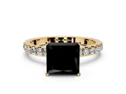 Open Basket Engagement Ring Setting for Fancy Black Princess Cut Center with Pave Band and Prong Head in Yellow Gold