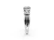 Solitaire Engagement Ring Setting for Cushion Cut Center with Grooved Bar Accent Band and Prong Head in White Gold