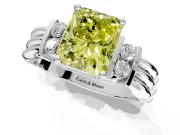 Solitaire Engagement Ring Setting for Fancy Yellow Radiant Cut Center with Grooved Bar Accent Band and Prong Head in White Gold