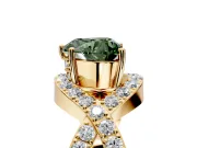 Halo Engagement Ring Setting for Fancy Green Heart-Shaped Center with Pave Infinity Twist Band and Prong Head in Yellow Gold