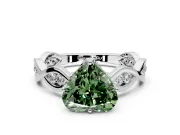 Solitaire Engagement Ring Setting for Fancy Green Heart-Shaped Center with Accented Twist Band and Leaf Prong Head in Platinum