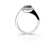 Halo Engagement Ring Setting for Fancy Green Heart-Shaped Center with Plain Tapered Band and Prong Head in White Gold
