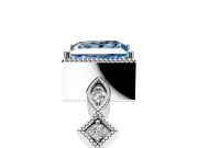 Milgrain Bezel Engagement Ring Setting for Fancy Blue Princess Cut Center with Marquise Stations and Bezel Head in Sterling Silver
