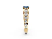 Solitaire Engagement Ring Setting for Fancy Blue Cushion Cut Center with Graduated Shared Prongs and Prong Head in Yellow Gold