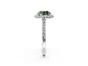 Halo Engagement Ring Setting for Fancy Green Round Cut Center with Narrowing Pave Band and Prong Head in Sterling Silver