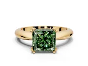 Solitaire Engagement Ring Setting for Fancy Green Princess Cut Center with Reverse Tapered Band and Prong Head in Yellow Gold