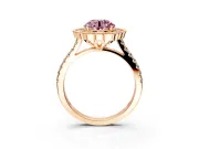 Milgrain Floral Halo Engagement Ring Setting for Fancy Pink Round Cut Center with Pave Band and Prong Head in Rose Gold