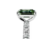 Solitaire Engagement Ring Setting for Fancy Green Emerald Cut Center with Shared-Prong Accents and Prong Head in White Gold