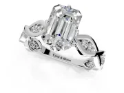 Solitaire Engagement Ring Setting for Emerald Cut Center with Accented Twist Band and Leaf Prong Head in Sterling Silver