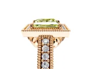 Milgrain Halo Engagement Ring Setting for Fancy Yellow Princess Cut Center with Pave Band and Prong Head in Rose Gold