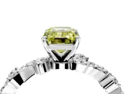 Solitaire Engagement Ring Setting for Fancy Yellow Emerald Cut Center with Bar-Station Pave Twist and Prong Head in Platinum