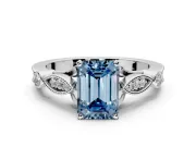 Solitaire Engagement Ring Setting for Fancy Blue Emerald Cut Center with Marquise and Bezel Accents and Prong Head in Platinum