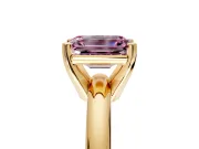 Solitaire Engagement Ring Setting for Fancy Pink Emerald Cut Center with Wire Band and Prong Head in Yellow Gold