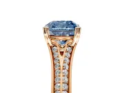Solitaire Engagement Ring Setting for Fancy Blue Cushion Cut Center with Pave Rail Split Shank and Prong Head in Rose Gold