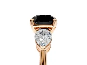 3 Stone Engagement Ring Setting for Fancy Black Cushion Cut Center with Large Pear-Shaped Accents and Prong Head in Rose Gold
