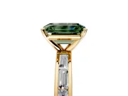 Solitaire Engagement Ring Setting for Fancy Green Emerald Cut Center with Channel Baguette Band and Prong Head in Yellow Gold