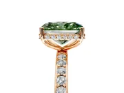 Hidden Halo Engagement Ring Setting for Fancy Green Radiant Cut Center with Pave Band and Prong Head in Rose Gold