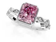 Vintage Station Engagement Ring Setting for Fancy Pink Radiant Cut Center with Accents and Prong Head in Platinum