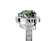 Bezel-Framed Halo Engagement Ring Setting for Fancy Green Heart-Shaped Center with Pave Band and Prong Head in White Gold