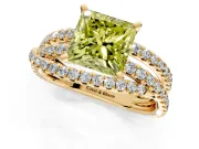 Solitaire Engagement Ring Setting for Fancy Yellow Princess Cut Center with Woven 3-Strand Pave Band and Prong Head in Yellow Gold