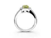 Milgrain Halo Engagement Ring Setting for Fancy Yellow Radiant Cut Center with Three-Sided Pave Band and Prong Head in Sterling Silver