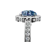 Halo Engagement Ring Setting for Fancy Blue Round Cut Center with Framed Halo, Pave Band and Prong Head in Platinum