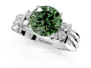 Solitaire Engagement Ring Setting for Fancy Green Round Cut Center with Grooved Bar Accent Band and Prong Head in Platinum