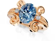 Solitaire Engagement Ring Setting for Fancy Blue Oval Center with Twisted Band and Scroll Prong Head in Rose Gold