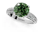 Solitaire Engagement Ring Setting for Fancy Green Round Cut Center with Multi-Row Pave Accents and Basket Head in Platinum