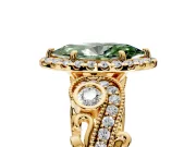 Milgrain Halo Engagement Ring Setting for Fancy Green Marquise Center with Shoulder Bezels and Prong Head in Yellow Gold