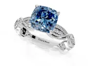 Solitaire Engagement Ring Setting for Fancy Blue Cushion Cut Center with Marquise Panel Band and Prong Head in White Gold