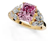 Leaf Cluster Engagement Ring Setting for Fancy Pink Radiant Cut Center with Marquise Accents and Prong Head in Yellow Gold