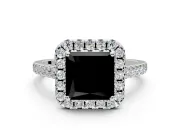 Halo Engagement Ring Setting for Fancy Black Princess Cut Center with Narrowing Pave Band and Prong Head in Platinum