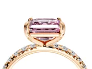 Solitaire Engagement Ring Setting for Fancy Pink Asscher Cut Center with Shared-Prong Accents and Prong Head in Rose Gold
