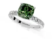 Solitaire Engagement Ring Setting for Fancy Green Cushion Cut Center with Fine Pave Band and Claw Prong Head in Platinum
