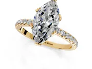Solitaire Engagement Ring Setting for Marquise Center with Pave Band and Claw Prong Head in Yellow Gold