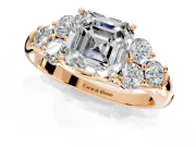 Cluster Engagement Ring Setting for Asscher Cut Center with Round Cut Accent Frame and Prong Head in Rose Gold