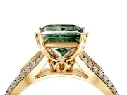 Solitaire Engagement Ring Setting for Fancy Green Princess Cut Center with Pave Rail Split Shank and Prong Head in Yellow Gold