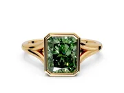 Solitaire Engagement Ring Setting for Fancy Green Radiant Cut Center with V Split Shank and Bezel Head in Yellow Gold