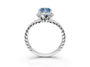 Halo Engagement Ring Setting for Fancy Blue Cushion Cut Center with Rope Twist Split Shank and Prong Head in Platinum