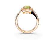 Milgrain Halo Engagement Ring Setting for Fancy Yellow Oval Center with Three-Sided Pave Band and Prong Head in Rose Gold