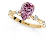 Solitaire Engagement Ring Setting for Fancy Pink Pear-Shaped Center with Bezel Station Band and Prong Head in Yellow Gold