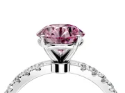 Open Basket Engagement Ring Setting for Fancy Pink Round Cut Center with Pave Band and Prong Head in Platinum